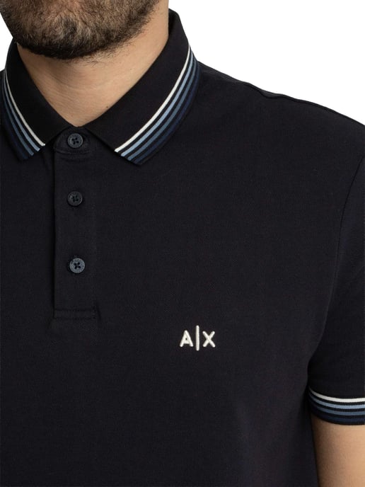 Armani Exchange Slim Fit Poloshirt Met Gestreepte Kraag, Blauw - Image 4