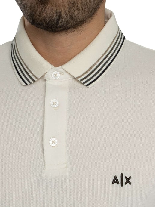 Armani Exchange Slim Fit Poloshirt Met Gestreepte Kraag, Wit - Image 4