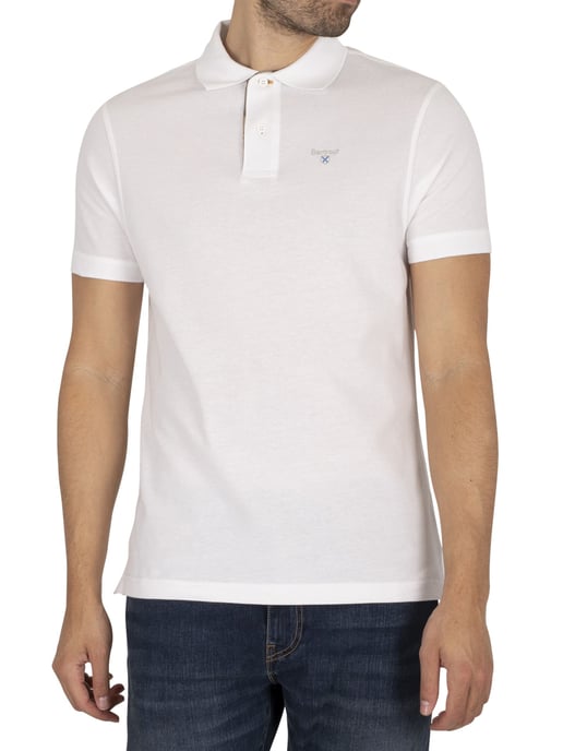 Barbour Piqué Poloshirt Met Schotse Ruit, Wit - Image 1