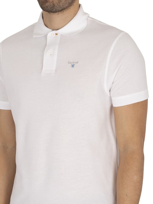 Barbour Piqué Poloshirt Met Schotse Ruit, Wit - Image 4