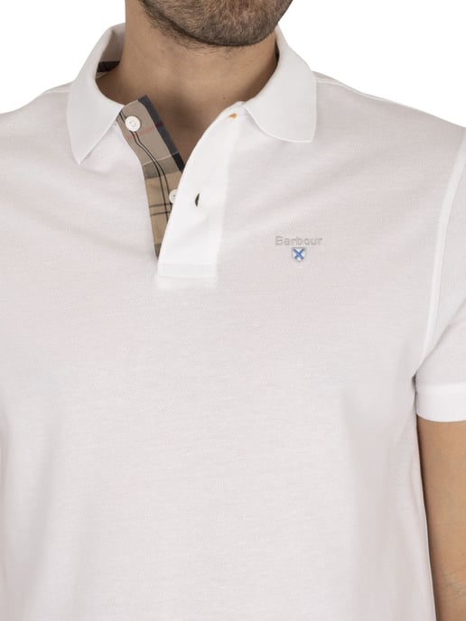 Barbour Piqué Poloshirt Met Schotse Ruit, Wit - Image 5