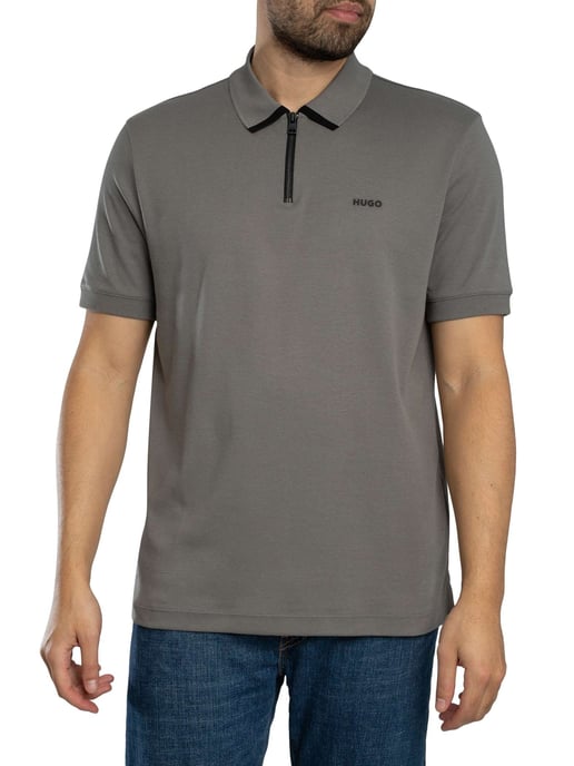 HUGO Dalomino Zip Polo Shirt, Grijs - Image 1