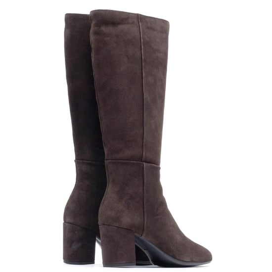 Hush Puppies Oprah Suède Lange Leren Dames Chocolade Hakken Knie Hoge Laarzen - Image 2