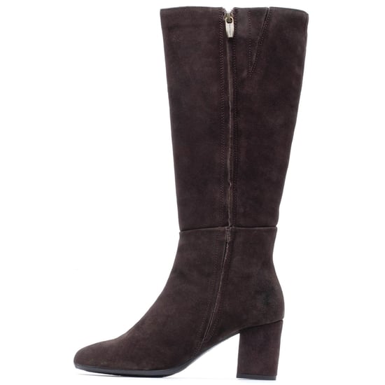 Hush Puppies Oprah Suède Lange Leren Dames Chocolade Hakken Knie Hoge Laarzen - Image 5