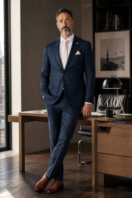 Marineblauwe tweed blazer met visgraatmotief voor heren - Harris - Image 3