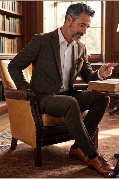 Herenblazer van groene tweed met visgraatmotief en formeel ruitpatroon - Harris - Image 3