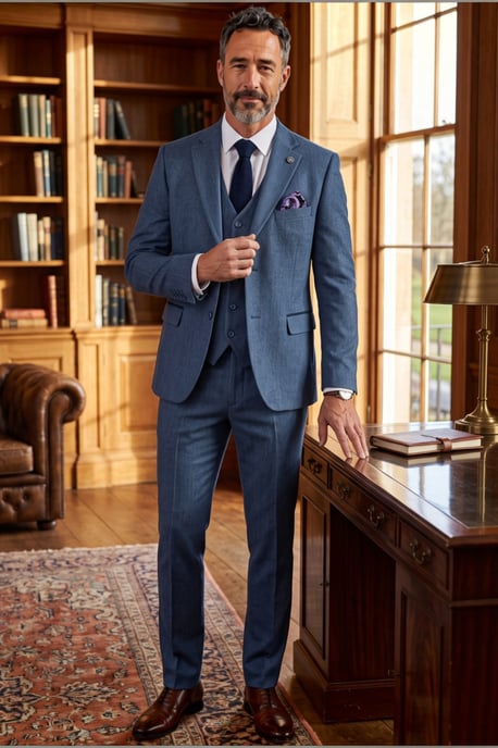 Herenpak, blauw, 3-delig, tweed met visgraatmotief - IM4 - Image 3