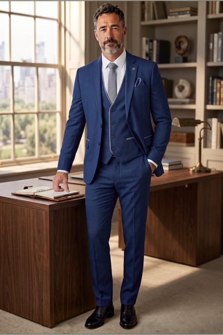 Blauw formeel driedelig pak voor heren, getailleerd, effen - IM4 - Image 3