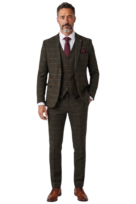 Groen driedelig pak van wollen tweed voor heren - Harris - Image 1