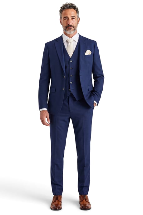 Marineblauw driedelig formeel pak met getailleerde pasvorm voor heren - Belmont - Image 1
