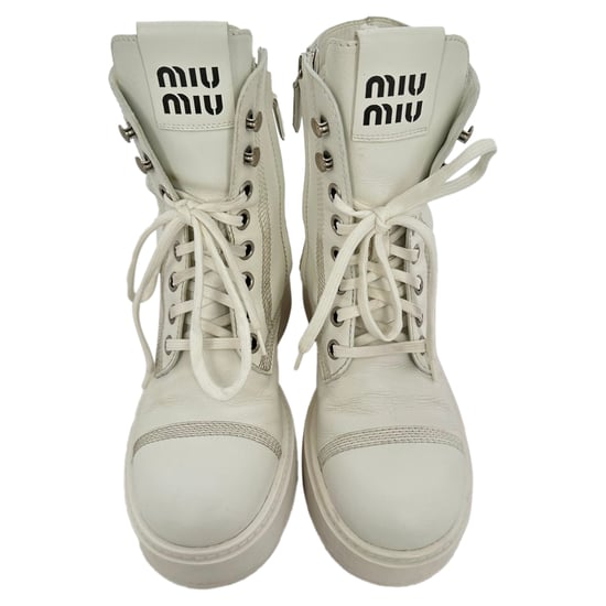 Miu Miu veterlaarzen in wit leer - Image 3