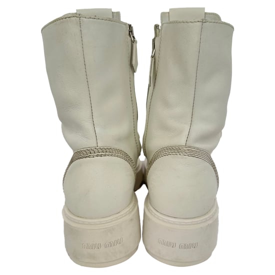Miu Miu veterlaarzen in wit leer - Image 6
