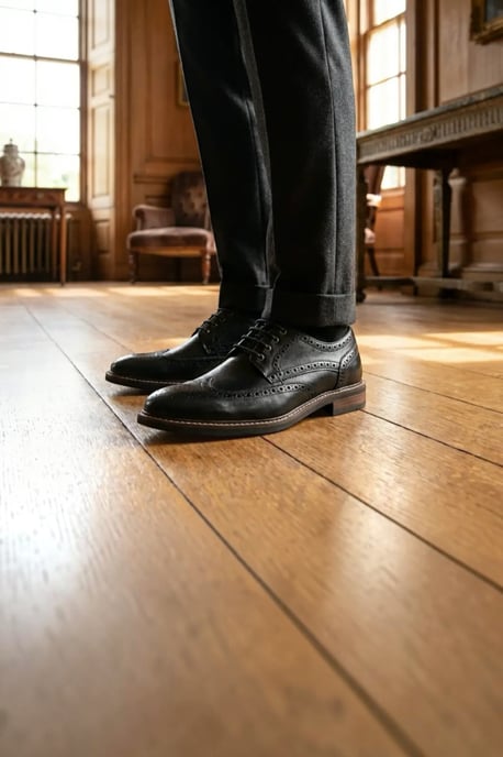 John White herenschoenen, zwarte leren wingtip brogues met vetersluiting - Stokes - Image 3