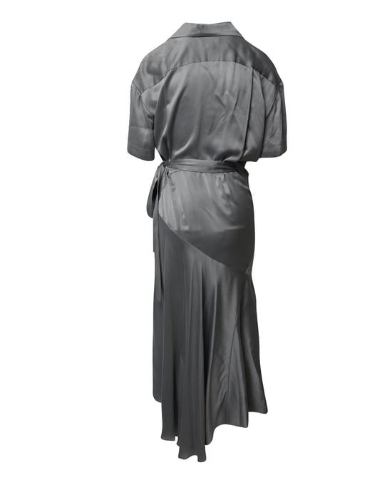 Burberry Midi Wikkeloverhemdjurk in Lichtblauwe Zijde-Satijn - Image 3