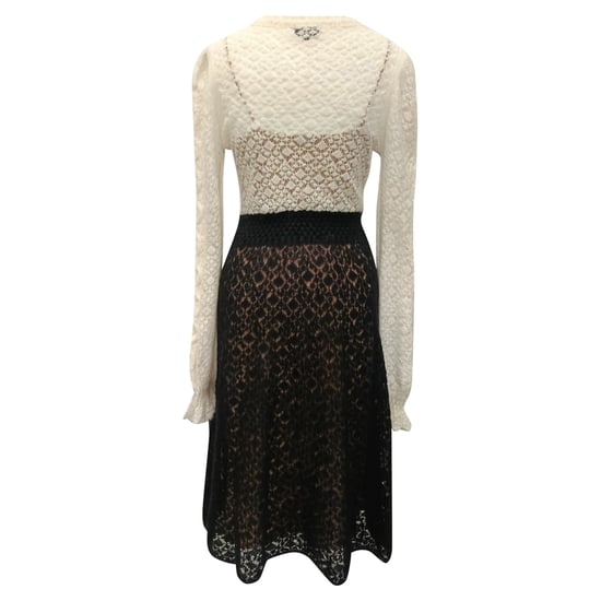Chanel Bicolor Kant Midi Jurk in Zwarte Wol - Image 3