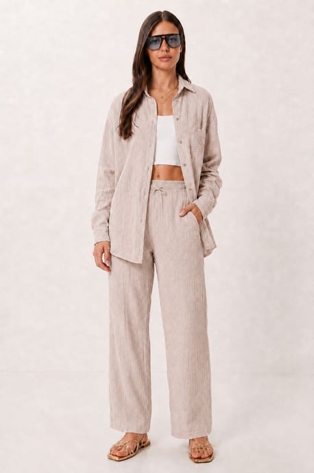 Hoge Taille Brede Pijpen Twee-Delig Co-ord Set met Kraag - Image 1