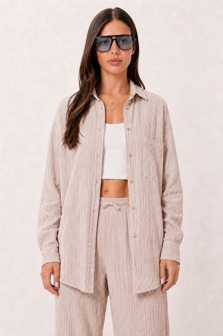 Hoge Taille Brede Pijpen Twee-Delig Co-ord Set met Kraag - Image 3