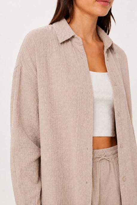 Hoge Taille Brede Pijpen Twee-Delig Co-ord Set met Kraag - Image 4