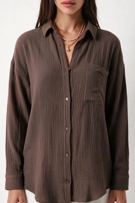 Overgrote Geweven Katoenen Shirt met Zak - Image 6