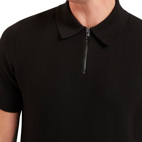 Ted Baker Fourd Poloshirt Met Visgraatsteek En Ritssluiting, Zwart - Image 3