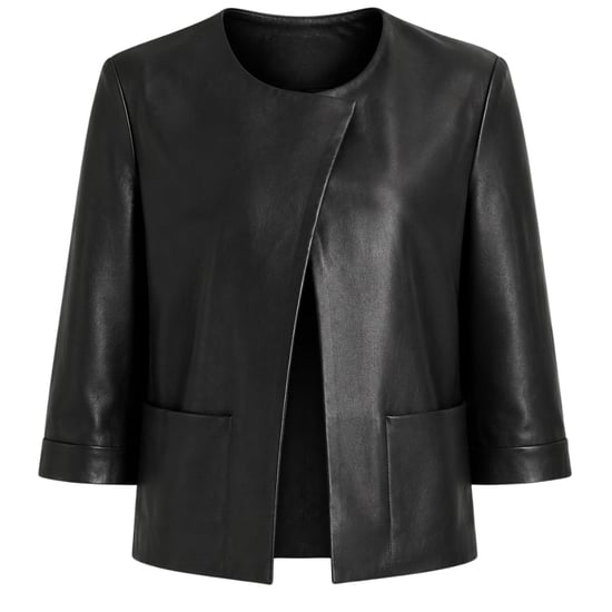Ted Baker Obino Zwarte Leren Jas Met Korte Mouwen En Open Voorkant - Image 1