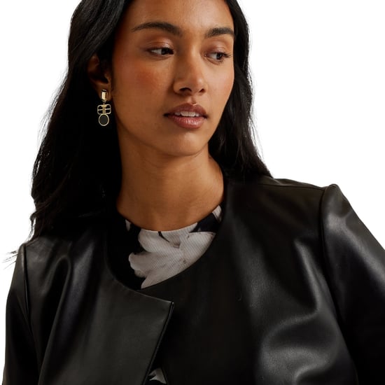 Ted Baker Obino Zwarte Leren Jas Met Korte Mouwen En Open Voorkant - Image 2