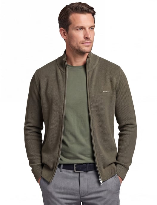 Gant vest groen rits effen 100% katoen opstaande kraag - Image 1