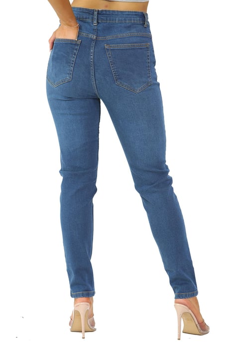 Dames Skinny Fit Stretch Hoge Taille Denim Jeans Blauw - Image 3