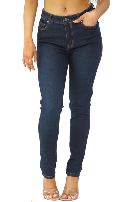 Dames Skinny Fit Stretch Hoge Taille Denim Jeans Donkerblauw - Image 2