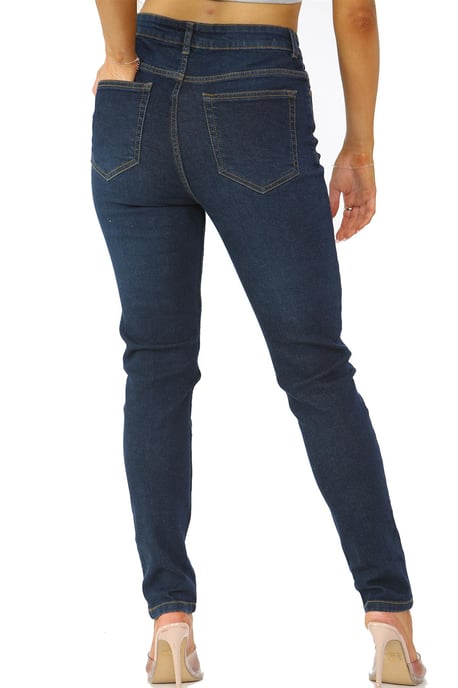 Dames Skinny Fit Stretch Hoge Taille Denim Jeans Donkerblauw - Image 3