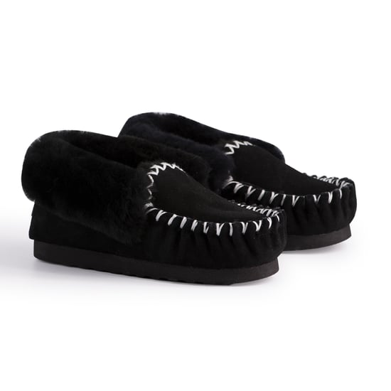 Aus Wooli "Waterloo" Australia Hand Stitched Womens Sheepskin Moccasin, Zwart - Image 6