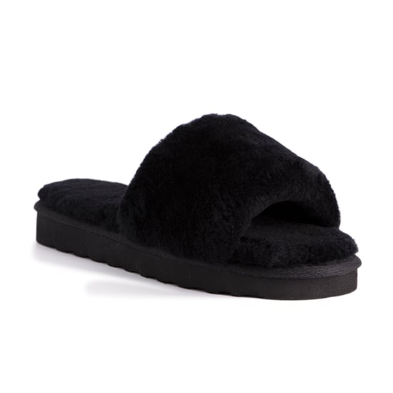 Aus Wooli Australia Womens Schapenvacht Fluff Slippers Zwart - Image 1