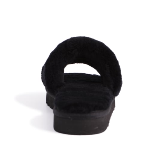 Aus Wooli Australia Womens Schapenvacht Fluff Slippers Zwart - Image 3