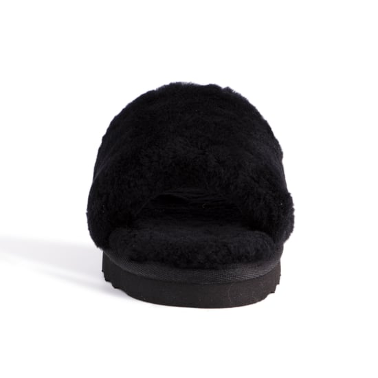 Aus Wooli Australia Womens Schapenvacht Fluff Slippers Zwart - Image 5