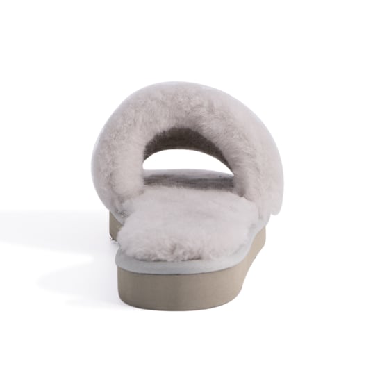 Aus Wooli Australia Womens Schapenvacht Fluff Slide Slippers Grijs - Image 3