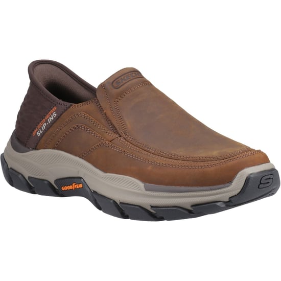 Skechers Gerespecteerde Elgin Leren Mannen Donkerbruine Brede Pas Moccasins Schoenen - Image 1