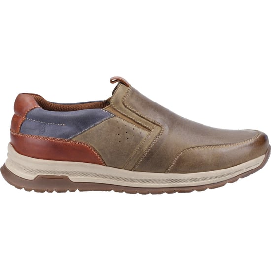 Hush Puppies Cole Leder Heren Kaki/Marine/Tan Leer Mix Instappers - Image 4