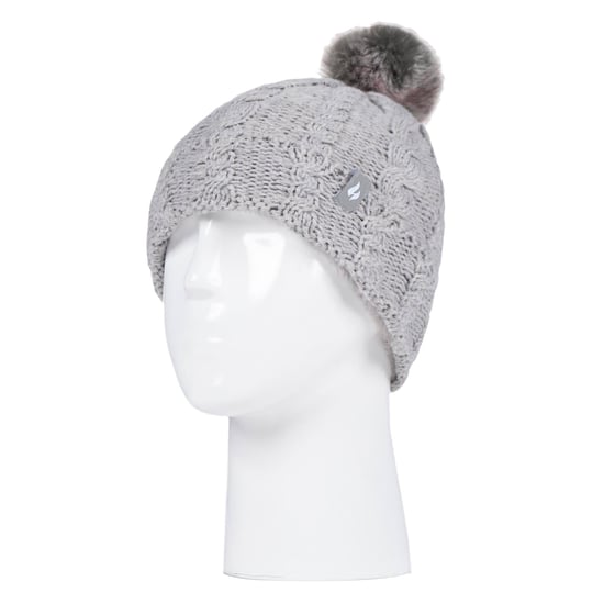 Heat Holders Meisjes Cable Bobble Muts En Handschoenen Set - Frost Gray Melange - Image 3
