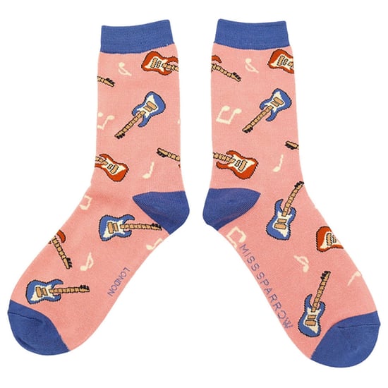 Miss Sparrow - Dames Gitaar Sokken - Grappige Gitaar Patroon Bamboe Sokken - Gitaar (Roze) - Image 4