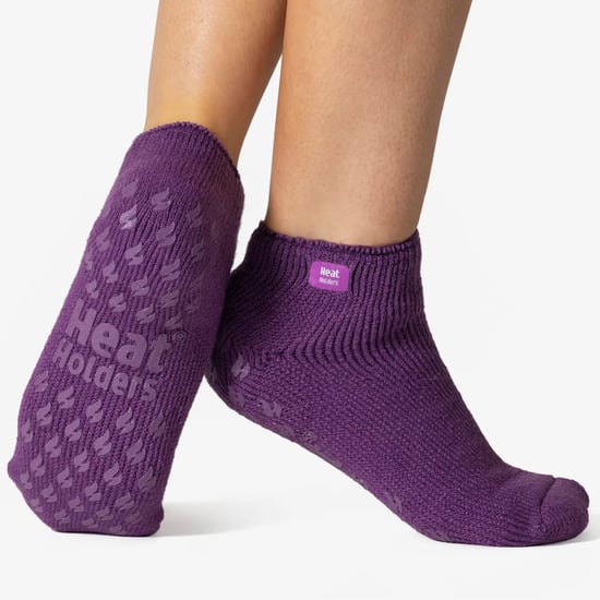 3 Paar Multiverpakking Dames Enkelpantoffelsokken | Heat Holders | Fleece laag uitgesneden pluizige damessokken met grijpers - Lila - Image 3