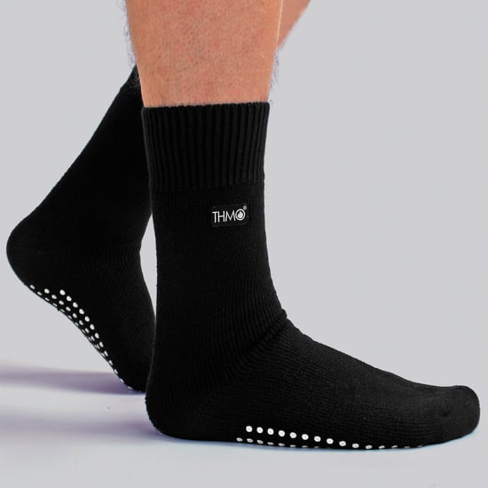 3 paar met fleece gevoerde pantoffelsokken voor heren | THMO | Ademende Crew Indoor Sokken met Grippers - Zwart - Image 3
