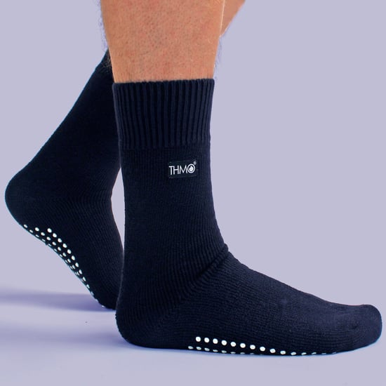 3 paar met fleece gevoerde pantoffelsokken voor heren | THMO | Ademende Crew Indoor Sokken met Grippers - Marine - Image 3