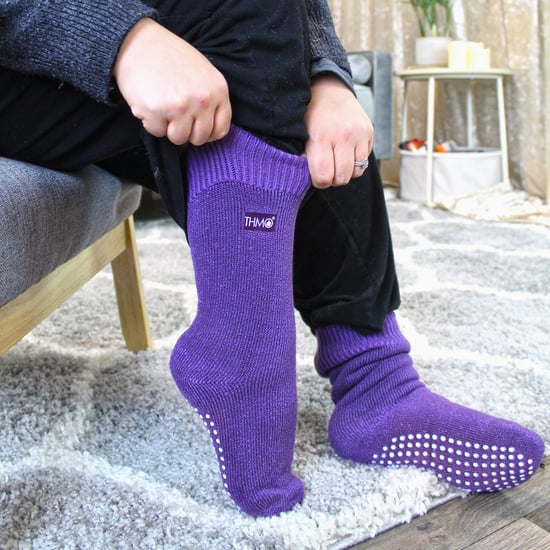 3 paar multiverpakking dames fleece pantoffelsokken | THMO | Ademende Crew Indoor Thermische Sokken met Grip - Paars - Image 4