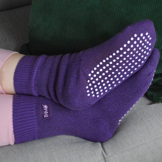 3 paar multiverpakking dames fleece pantoffelsokken | THMO | Ademende Crew Indoor Thermische Sokken met Grip - Paars - Image 5