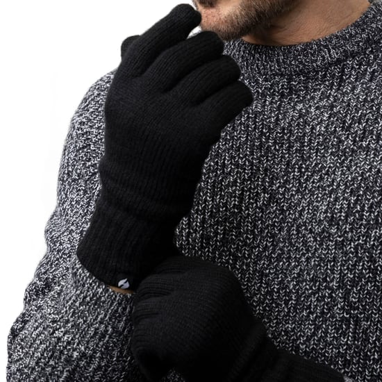 Heren Gehaakte Muts Sjaal Handschoenen Set | Heat Holders | Luxe Zachte Fleece Gevoerde Winterset voor Koud Weer - Zwart - Image 4
