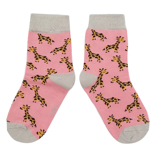 Set van 2 sokken met dierenprint voor meisjes | Miss Sparrow | Casual grappig patroon crew bamboe sokken | Grappige nieuwe sokken voor kinderen - Giraffen - Image 3