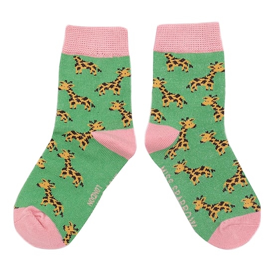 Set van 2 sokken met dierenprint voor meisjes | Miss Sparrow | Casual grappig patroon crew bamboe sokken | Grappige nieuwe sokken voor kinderen - Giraffen - Image 4