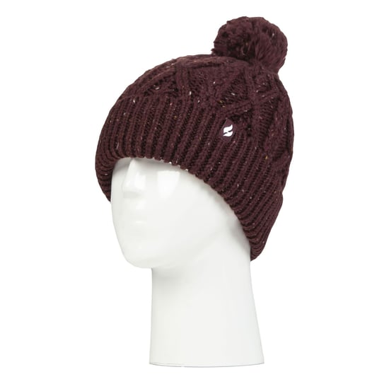 Dames Pom Pom Muts | Heat Holders | Mode Chunky Warme Kabelbrei Beanie met Heatweaver Fleece Voering | Salzburg Stijl - Wijn - Image 3