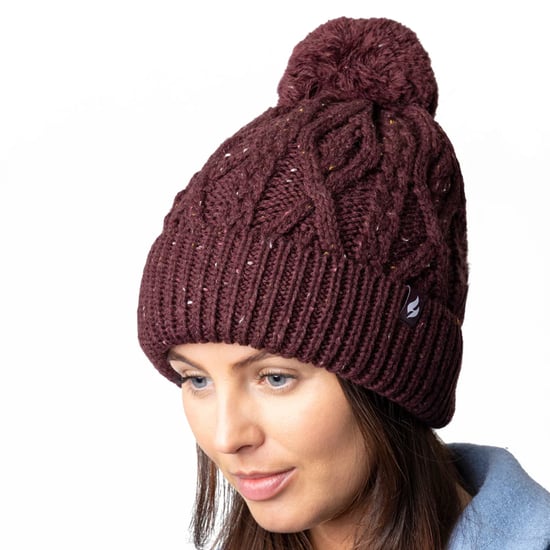 Dames Pom Pom Muts | Heat Holders | Mode Chunky Warme Kabelbrei Beanie met Heatweaver Fleece Voering | Salzburg Stijl - Wijn - Image 4