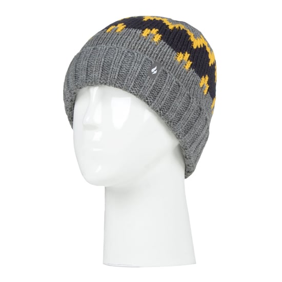 Heat Holders - Geribbelde zachte muts met pom-pom voor jongens - Pebble Melange / goud / marine - Image 3